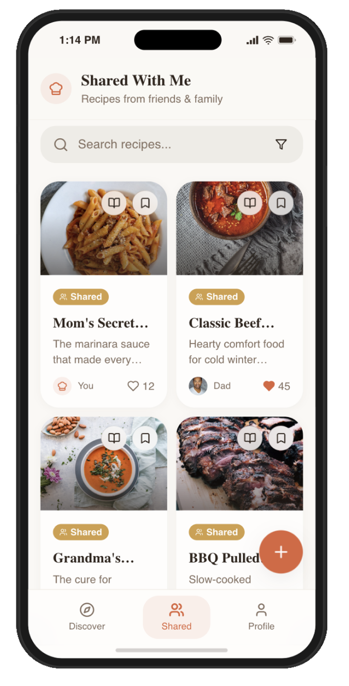RecipeNest Shared With Me screen